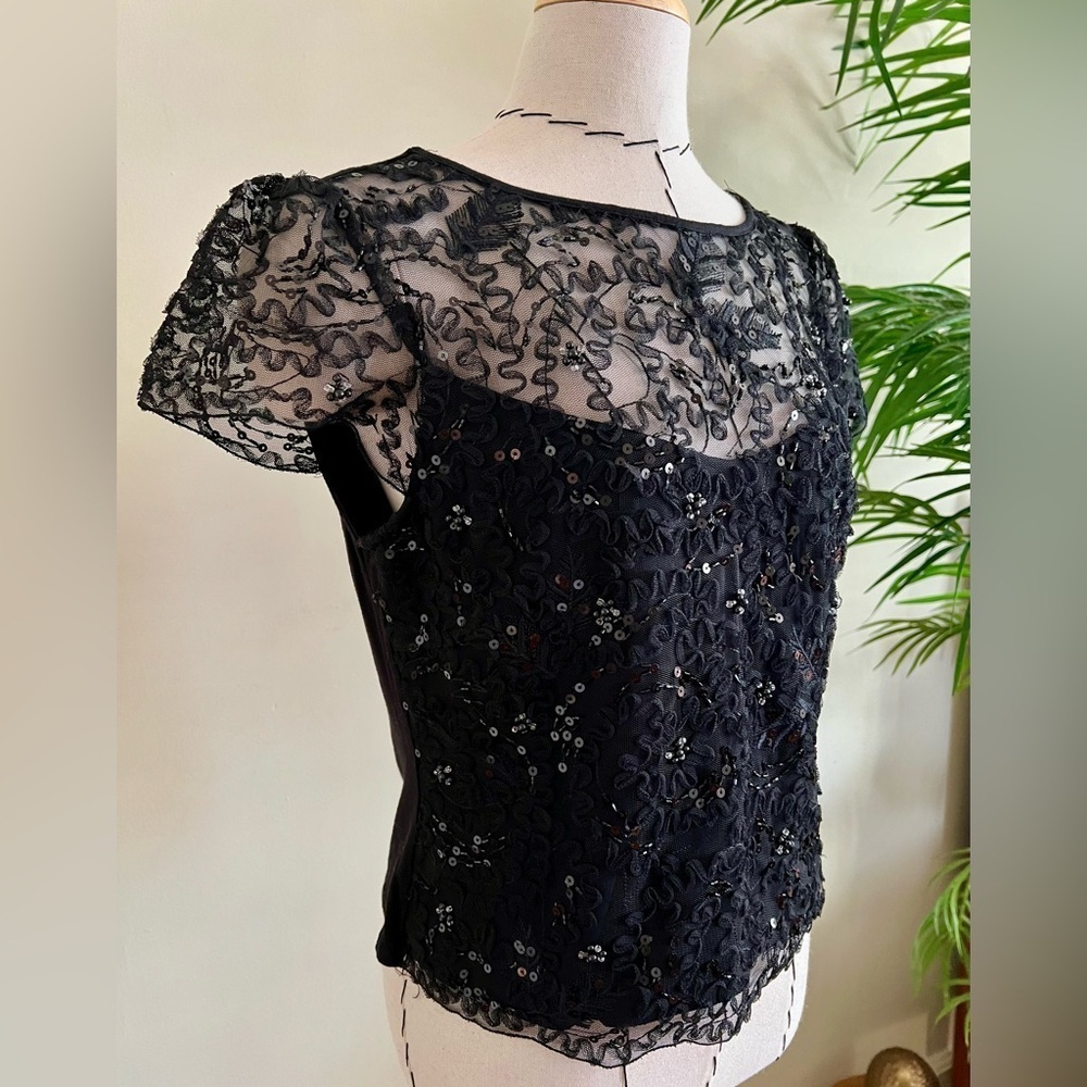 GUESS by Marciano Black Lace & Sequin Top – Size M - Picture 3 of 4